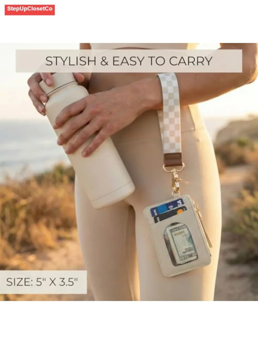PU Leather Wristlet Keychain Wallet for Women, Slim Zipper Credit Card Holder